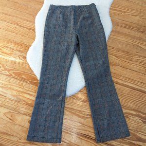 Free People Houndstooth Plaid Cropped Flare High Waisted Stretch Pants